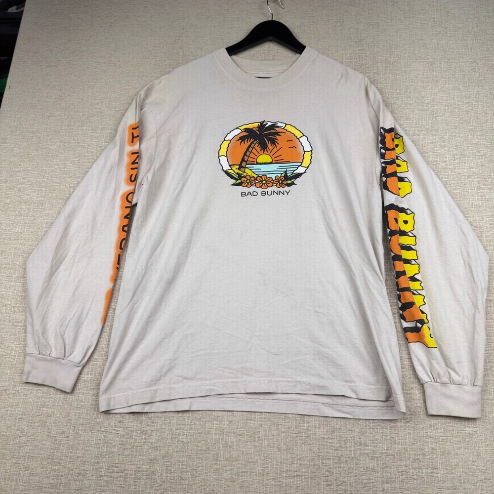 Bad Bunny Worlds Hottest Tour 2022 Long Sleeve Shirt Cream Mens Large UVST